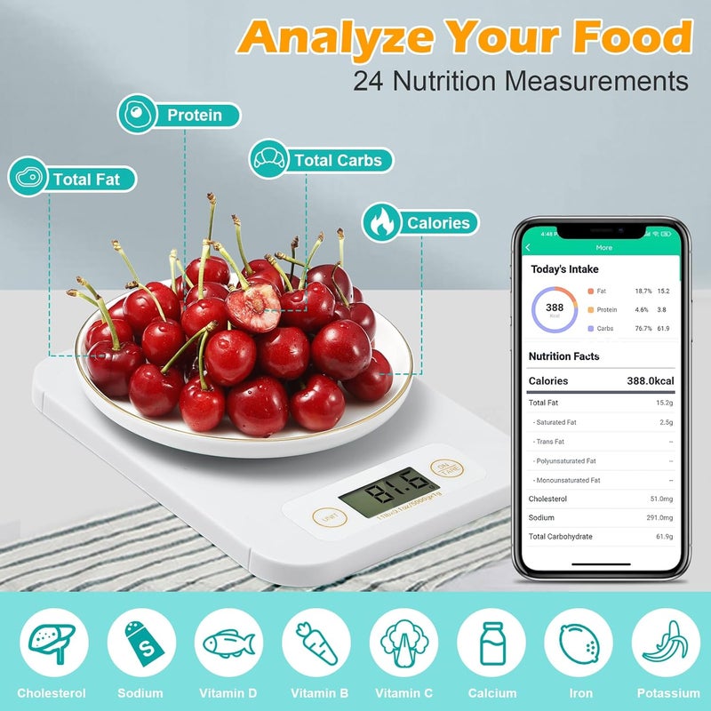 URAMAZ Smart Food Scale - Digital Food Scales Grams and Ounces with Nutritional Calculator, Food Scale for Weight Loss, Kitchen Scales for Food Nutrition, Calorie Scale for Diet, Keto, Diabetics 0.1oz-11lb - Image 2